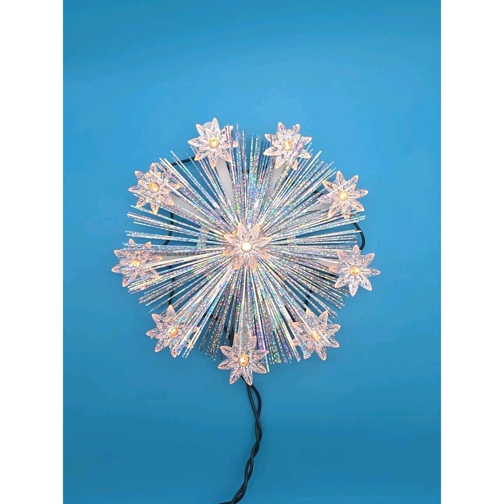 White Light Tree Topper 7" With Silver Tinsel & Lights Tested